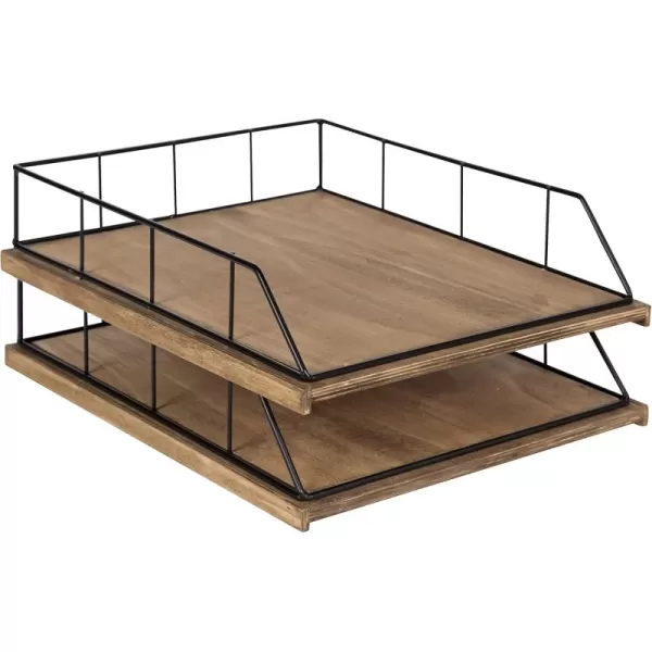 Kate and Laurel Benbrook Stacked Metal and Wood Letter Trays White and GoldRustic BrownBlack