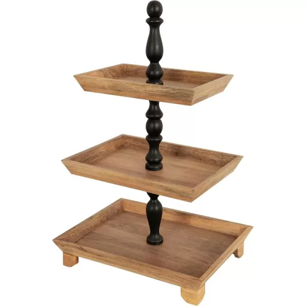 Kate and Laurel Bess Farmhouse 3 Tier Tray 16 x 12 x 26 Natural Wood and Black Decorative MultiTiered Tray for Storage and DisplayBlackNatural