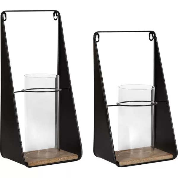 Kate and Laurel Blackwell Industrial Modern Metal and Wood Wall Sconces with Glass Cylinders Black 2 Piece Set