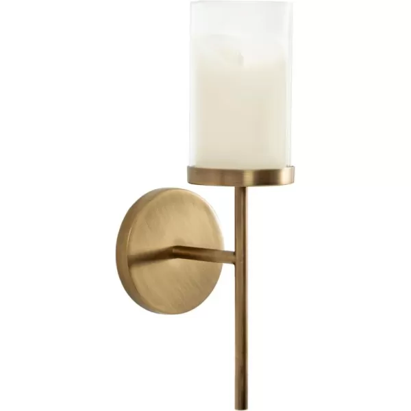 Kate and Laurel Blaise Transitional Metal Wall Sconce 5 x 6 x 14 Antique Brass Modern Round Candle Holder with Removable Glass Cylinder for Flameless CandlesGold