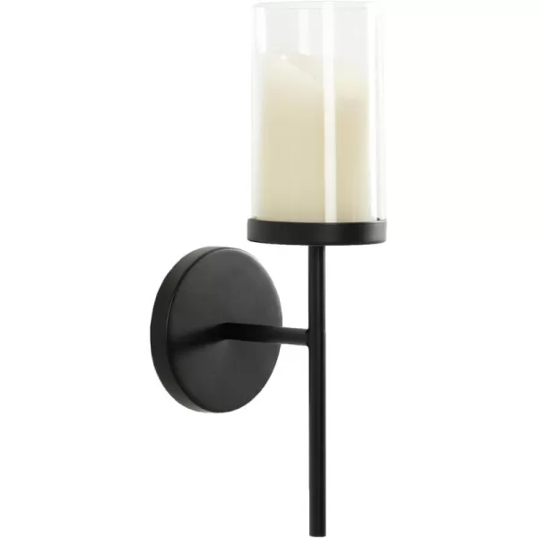 Kate and Laurel Blaise Transitional Metal Wall Sconce 5 x 6 x 14 Antique Brass Modern Round Candle Holder with Removable Glass Cylinder for Flameless CandlesBlack