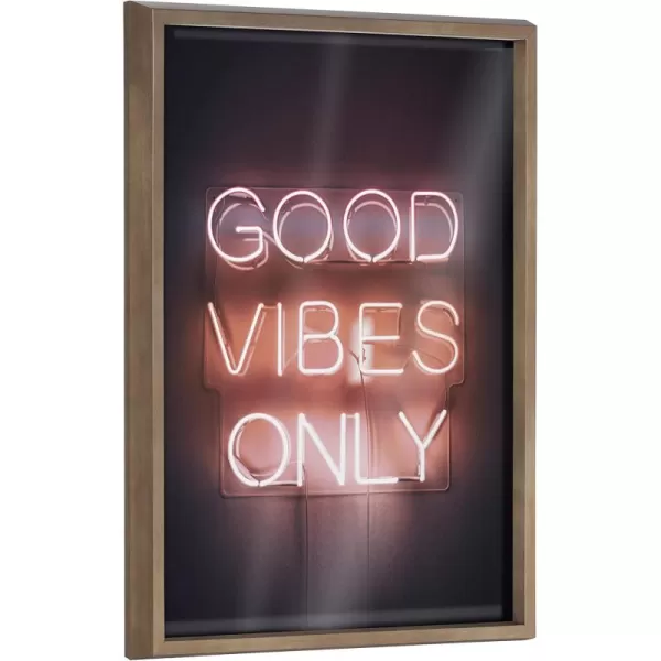 Kate and Laurel Blake Good Vibes Only Neon Sign Framed Printed Glass Wall Art by The Creative Bunch Studio 18x24 Gold Inspirational Art for Wall