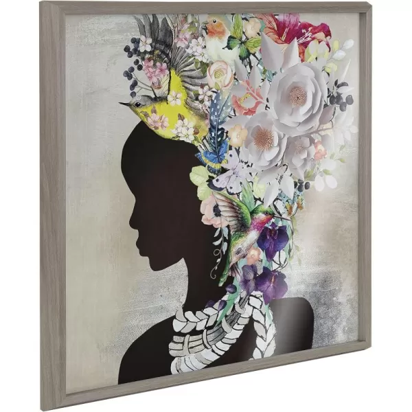 Kate and Laurel Blake Natural Woman Floral Framed Printed Acrylic Wall Art by Nikki Chu 24x24 Gray Decorative Female Art for Wall