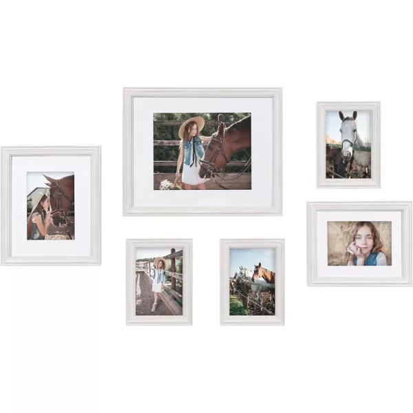 Kate and Laurel Bordeaux Coastal Gallery Frame Wall Kit Set of 6 Whitewash Chic Photo Frames for Wall