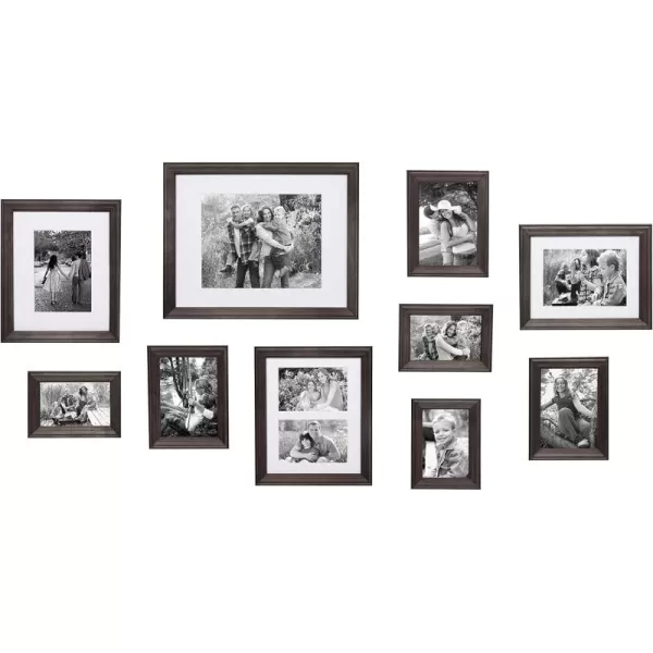 Kate and Laurel Bordeaux Coastal Gallery Wall Kit Set of 10 with Assorted Size Frames in 3 Different Finishes White Blue and GrayGray