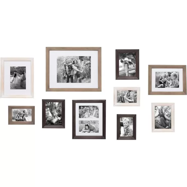 Kate and Laurel Bordeaux Coastal Gallery Wall Kit Set of 10 with Assorted Size Frames in 3 Different Finishes White Blue and GrayWhite  Grey  Charcoal Grey