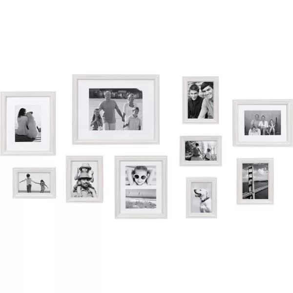 Kate and Laurel Bordeaux Coastal Gallery Wall Kit Set of 10 with Assorted Size Frames in 3 Different Finishes White Blue and GrayWhite