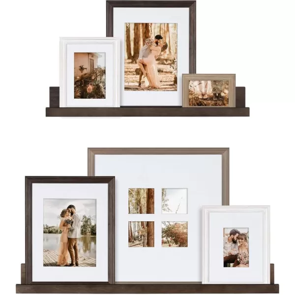 Kate and Laurel Bordeaux Farmhouse Gallery Floating Shelf and Wall Frame Kit Set of 8 Multiple Finishes Assorted Size Frames and Two Display ShelvesMultiGray