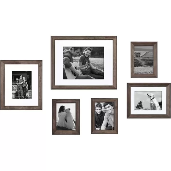 Kate and Laurel Bordeaux Gallery Frame Wall Kit Set of 6 with Assorted Size Frames Charcoal Gray