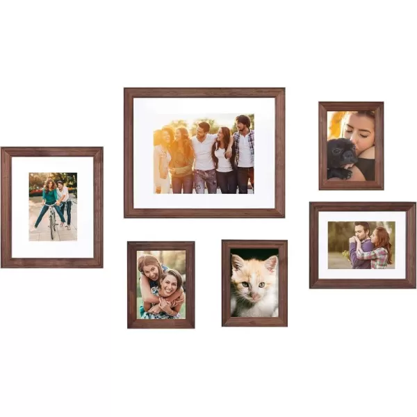 Kate and Laurel Bordeaux Gallery Multi Size Picture Frame Wall Kit Set of 6 Dark Espresso Brown Chic Photo Frames for Wall