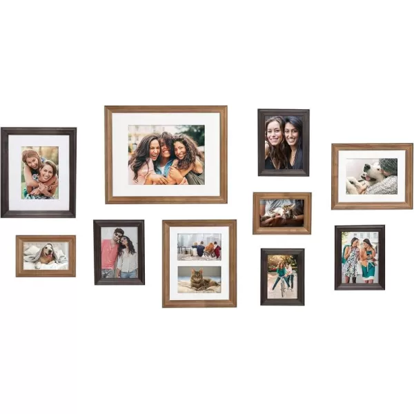 Kate and Laurel Bordeaux Gallery Wall Frame and Shelf Kit Set of 10 Natural Rustic and Charcoal Gray Farmhouse Assorted Size Photo Frames