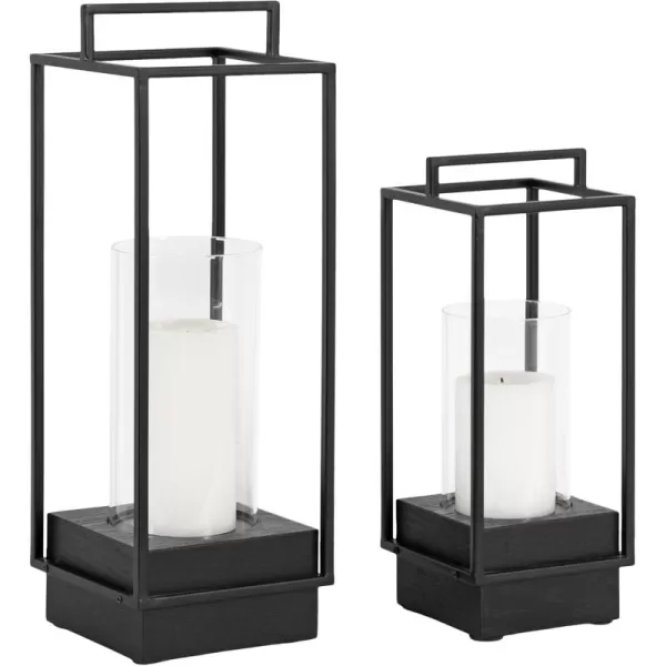 Kate and Laurel Brandt Farmhouse TwoPiece Candle Holder Set 7 x 7 x 19 Hazelnut and Black Transitional Wood and Metal Lantern Candle Holders for Fireplace Mantel Display2 Piece