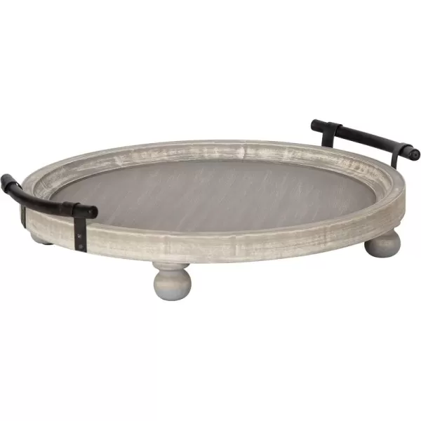 Kate and Laurel Bruillet Round Wooden Footed Tray with Handles 15 inch Diameter Rustic FinishGray