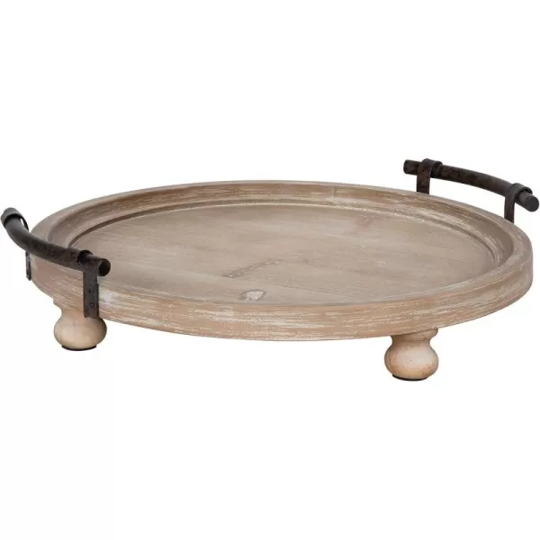 Kate and Laurel Bruillet Round Wooden Footed Tray with Handles 15 inch Diameter Rustic FinishNatural