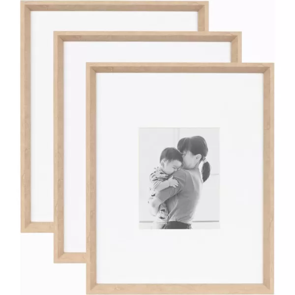 Kate and Laurel Calter Modern Wall Picture Frame Set of 3 16x20 matted to 8x10 Natural Modern ThreePiece Frame Set for Gallery Wall Frame Set in Living Room Wall DcorNatural