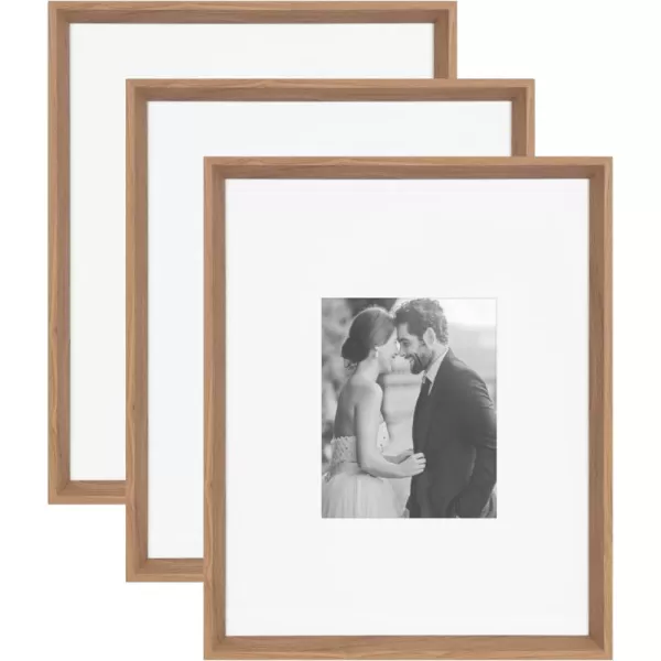 Kate and Laurel Calter Modern Wall Picture Frame Set of 3 16x20 matted to 8x10 Natural Modern ThreePiece Frame Set for Gallery Wall Frame Set in Living Room Wall DcorBrown