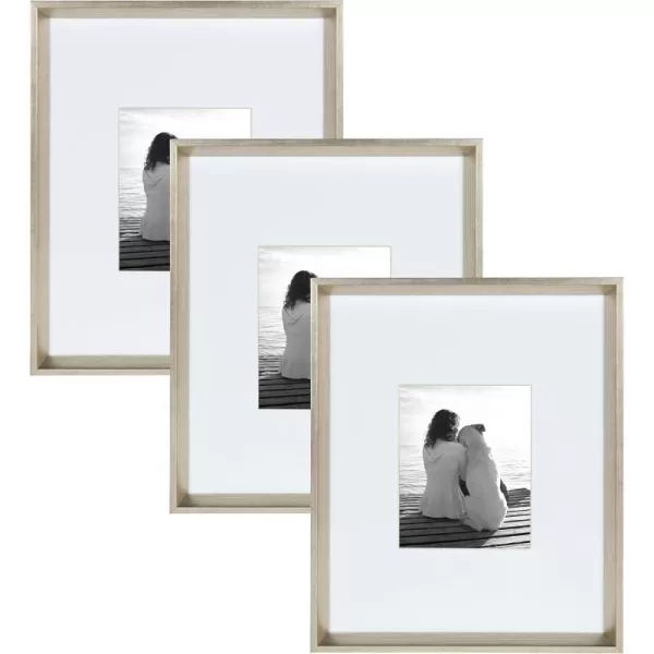 Kate and Laurel Calter Modern Wall Picture Frame Set of 3 16x20 matted to 8x10 Natural Modern ThreePiece Frame Set for Gallery Wall Frame Set in Living Room Wall DcorSilver