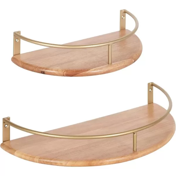 Kate and Laurel Camryn Boho Half Moon Wall Shelf Set Set of 2 Natural Wood and Gold Decorative Bohemian Half Circle Shelf for Household Storage and Boho DecorNaturalGold