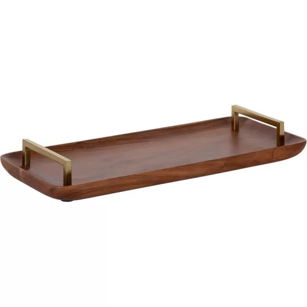 Kate and Laurel Cantwell MidCentury Modern Wood Tray 18 x 8 Walnut Brown Decorative Tray for Serving Storage and Display