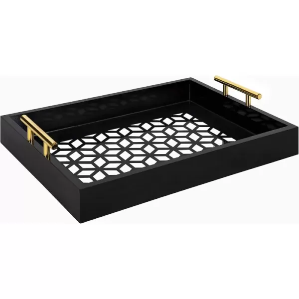 Kate and Laurel Caspen Rectangle Cut Out Pattern Decorative Tray with Gold Metal Handles 165quot x1225quot Navy Blue and GoldBlack