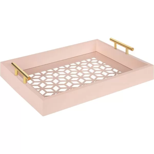 Kate and Laurel Caspen Rectangle Cut Out Pattern Decorative Tray with Gold Metal Handles 165quot x1225quot Navy Blue and GoldPink