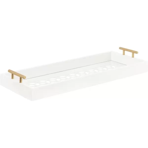 Kate and Laurel Caspen Rectangle Cut Out Pattern Decorative Tray with Gold Metal Handles 165quot x1225quot Navy Blue and GoldWhite