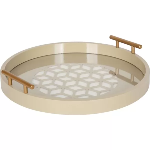 Kate and Laurel Caspen Round Cut Out Pattern Decorative Tray with Gold Metal Handles 155quot Navy and GoldNatural