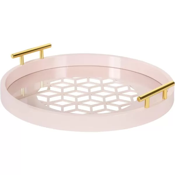 Kate and Laurel Caspen Round Cut Out Pattern Decorative Tray with Gold Metal Handles 155quot Navy and GoldPink