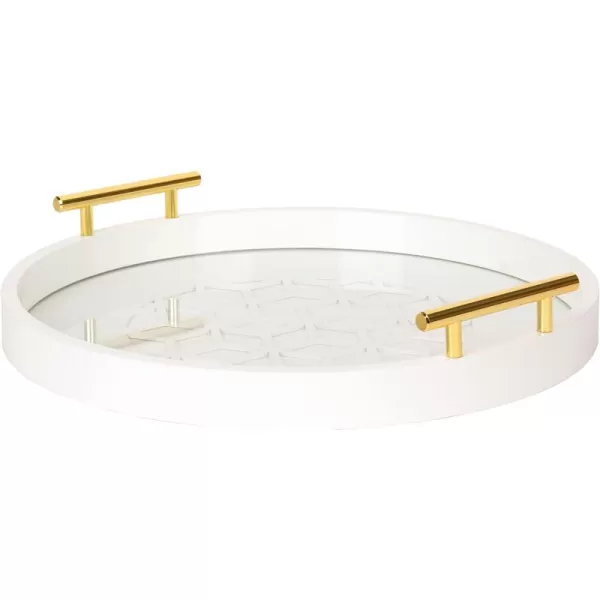 Kate and Laurel Caspen Round Cut Out Pattern Decorative Tray with Gold Metal Handles 155quot Navy and GoldWhite
