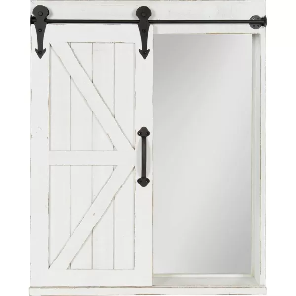 Kate and Laurel Cates Decorative Wood Wall Storage Cabinet with Rectangle Mirror and Sliding Barn Door 22 x 28 Rustic Gray Farmhouse Decor for Wall StorageWhite