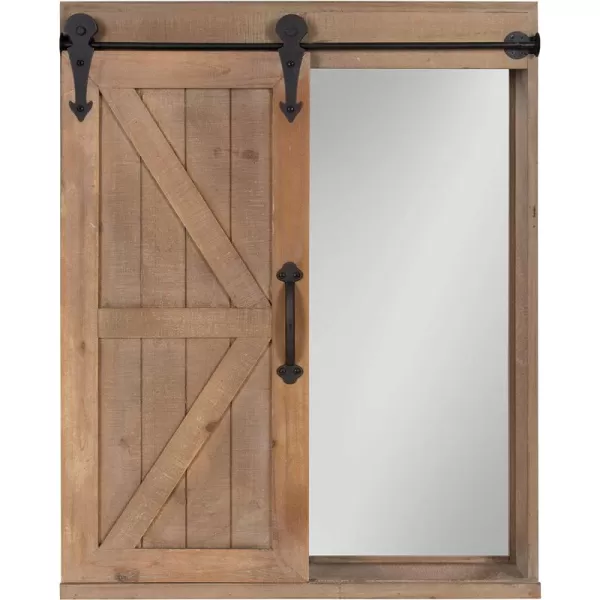 Kate and Laurel Cates Decorative Wood Wall Storage Cabinet with Rectangle Mirror and Sliding Barn Door 22 x 28 Rustic Gray Farmhouse Decor for Wall StorageRustic Brown