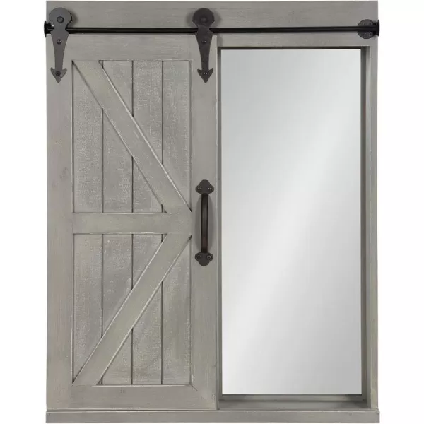 Kate and Laurel Cates Decorative Wood Wall Storage Cabinet with Rectangle Mirror and Sliding Barn Door 22 x 28 Rustic Gray Farmhouse Decor for Wall StorageGrey