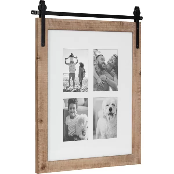 Kate and Laurel Cates Farmhouse Wooden Collage Picture Frame 21x26 Matted to 4 5x7 Rustic Natural Brown Photograph Frame Fitting Four 5x7 Images with Barn DoorInspired Design