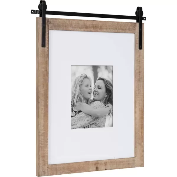 Kate and Laurel Cates Farmhouse Wooden Picture Frame 21x26 Matted to 1 8x10 Rustic Natural Brown Photograph Frame Fitting One 8x10 Image with Barn DoorInspired Design
