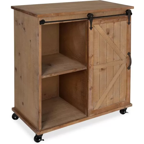 Kate and Laurel Cates MultiPurpose Wooden Rolling Kitchen Cart Storage Cabinet with Sliding Barn Door and Locking Wheels Antique WhiteRustic Brown
