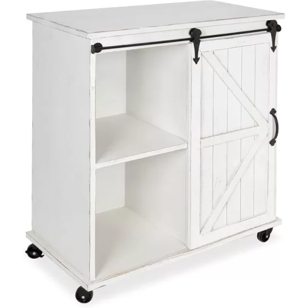 Kate and Laurel Cates MultiPurpose Wooden Rolling Kitchen Cart Storage Cabinet with Sliding Barn Door and Locking Wheels Antique WhiteWhite