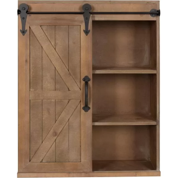 Kate and Laurel Cates Wood Wall Storage Cabinet with Sliding Barn Door FarmhouseStyle Wall Cabinet Ideal for Use as a Bathroom Cabinet Pantry Cabinet Kitchen Cabinet Rustic BrownRustic Brown