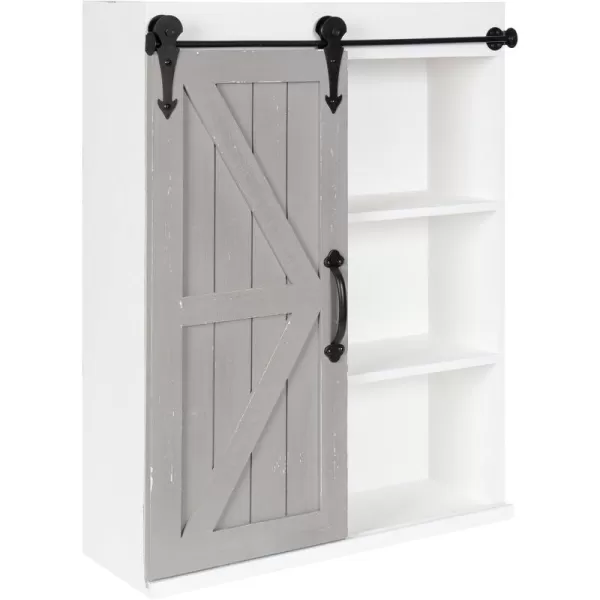 Kate and Laurel Cates Wood Wall Storage Cabinet with Sliding Barn Door FarmhouseStyle Wall Cabinet Ideal for Use as a Bathroom Cabinet Pantry Cabinet Kitchen Cabinet Rustic BrownWhiteGray