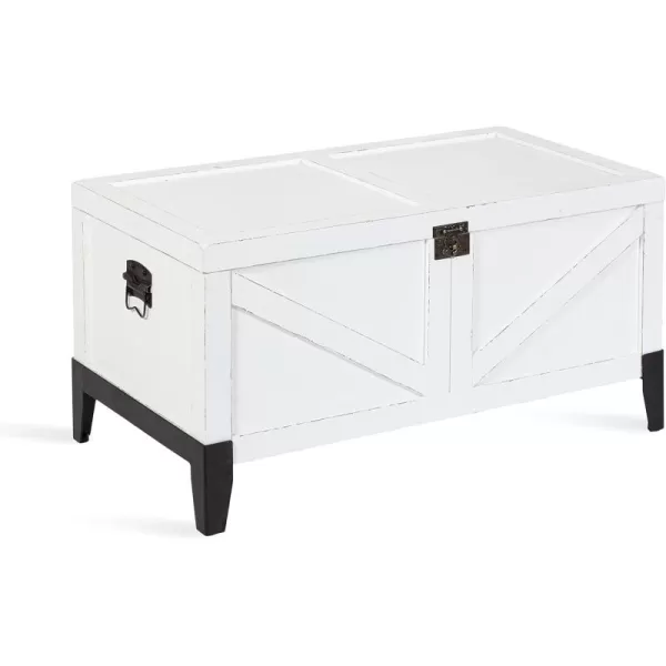 Kate and Laurel Cates Wooden Coffee Table with Trunk Storage 35 x 19 x 18 White and Black Rustic Farmhouse Living Room Chest Table with Barn DoorInspired Styling