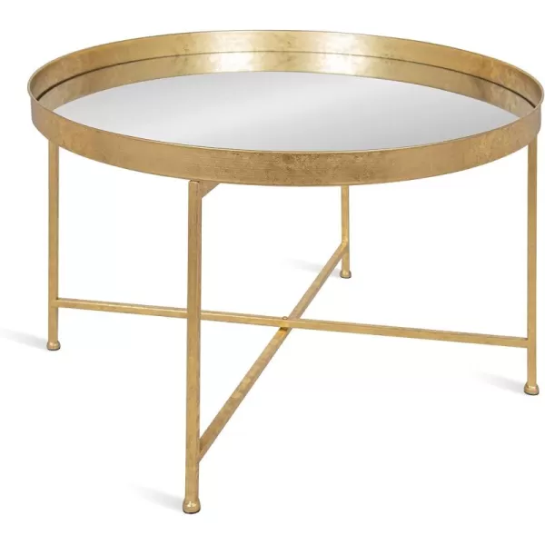 Kate and Laurel Celia Metal Foldable Round Accent Coffee Table 2825quot x 2825quot x 19quot Mirrored Surface and Gold Frame Modern Minimalist Design and Detachable Magnetic TabletopGold