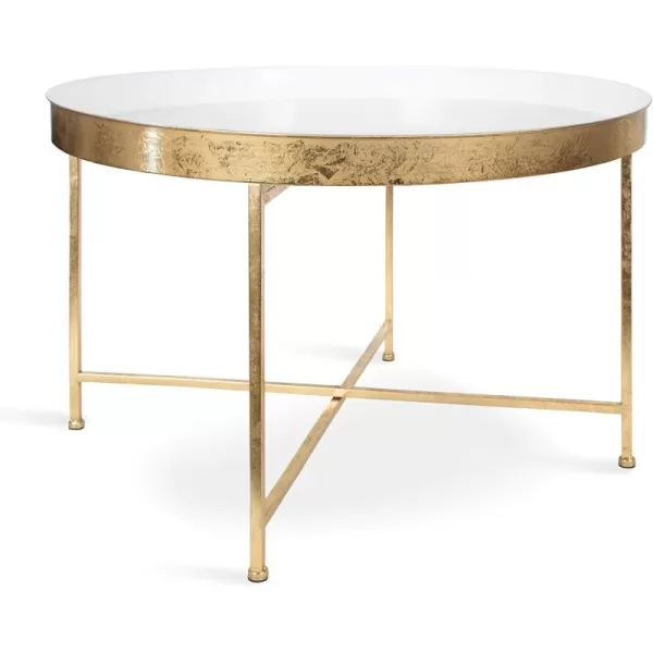 Kate and Laurel Celia Metal Foldable Round Accent Coffee Table 2825quot x 2825quot x 19quot Mirrored Surface and Gold Frame Modern Minimalist Design and Detachable Magnetic TabletopWhiteGold