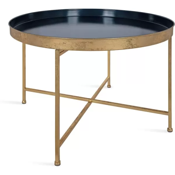 Kate and Laurel Celia Metal Foldable Round Accent Coffee Table 2825quot x 2825quot x 19quot Mirrored Surface and Gold Frame Modern Minimalist Design and Detachable Magnetic TabletopNavy BlueGold