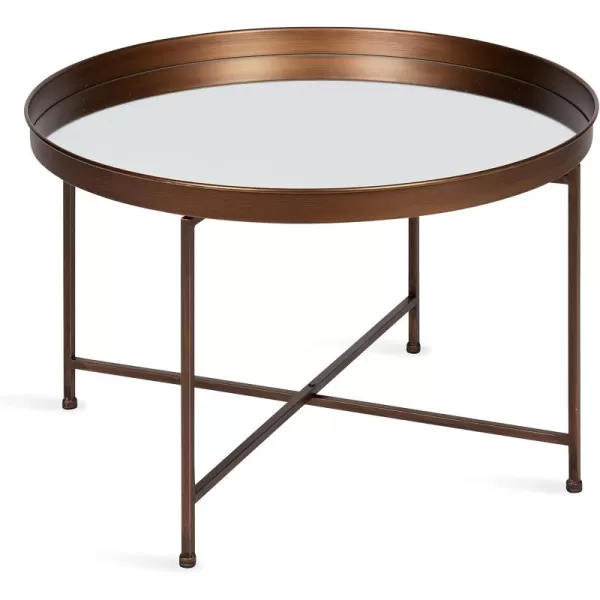 Kate and Laurel Celia Metal Foldable Round Accent Coffee Table 2825quot x 2825quot x 19quot Mirrored Surface and Gold Frame Modern Minimalist Design and Detachable Magnetic TabletopBronze