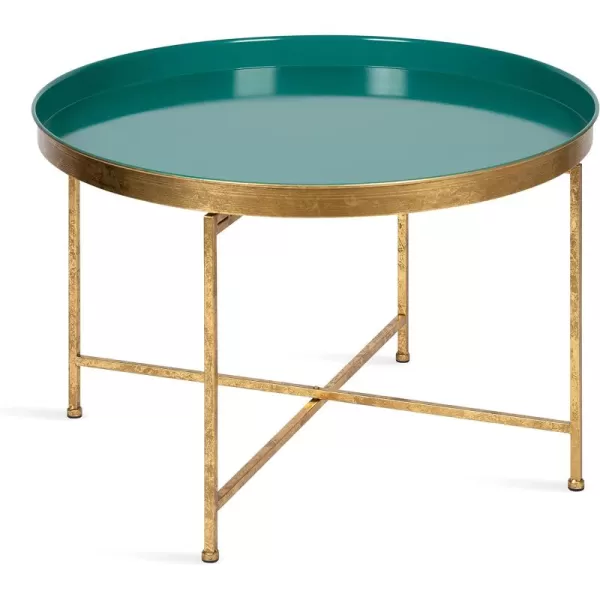 Kate and Laurel Celia Metal Foldable Round Accent Coffee Table 2825quot x 2825quot x 19quot Mirrored Surface and Gold Frame Modern Minimalist Design and Detachable Magnetic TabletopTealGold