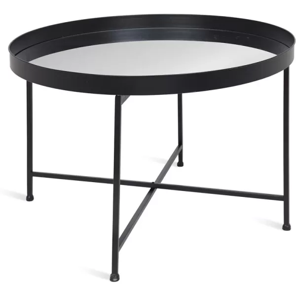 Kate and Laurel Celia Metal Foldable Round Accent Coffee Table 2825quot x 2825quot x 19quot Mirrored Surface and Gold Frame Modern Minimalist Design and Detachable Magnetic TabletopBlack