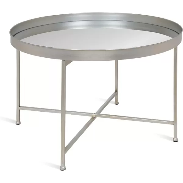 Kate and Laurel Celia Metal Foldable Round Accent Coffee Table 2825quot x 2825quot x 19quot Mirrored Surface and Gold Frame Modern Minimalist Design and Detachable Magnetic TabletopSilver