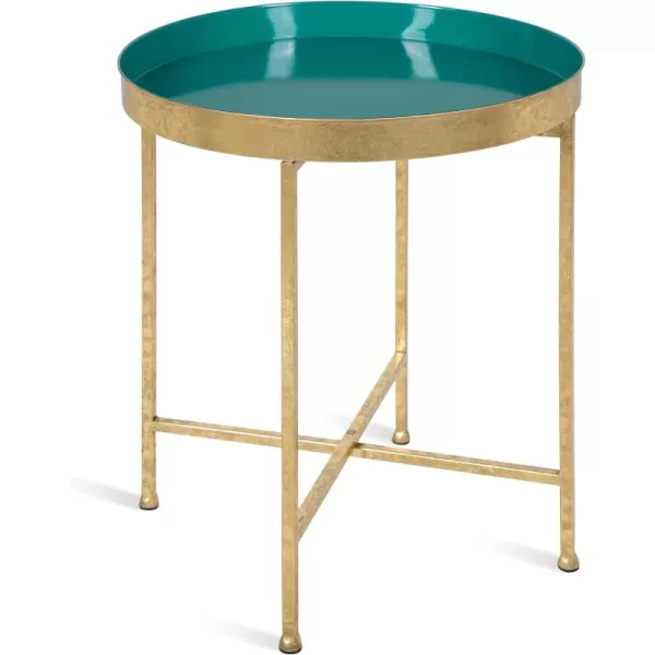 Kate and Laurel Celia Metal Foldable Round Accent Table 1825quot x 1825quot x 22quot White Surface and Gold Frame Modern Minimalist Design and Detachable Magnetic TabletopGoldTeal