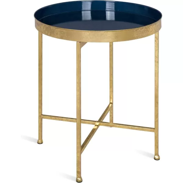 Kate and Laurel Celia Metal Foldable Round Accent Table 1825quot x 1825quot x 22quot White Surface and Gold Frame Modern Minimalist Design and Detachable Magnetic TabletopGoldNavy Blue