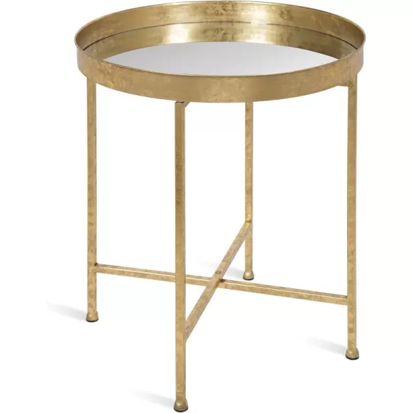 Kate and Laurel Celia Metal Foldable Round Accent Table 1825quot x 1825quot x 22quot White Surface and Gold Frame Modern Minimalist Design and Detachable Magnetic TabletopGoldMirror