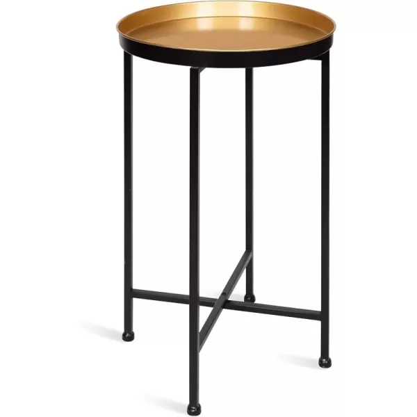 Kate and Laurel Celia Round Foldable Tray Accent Table 14quot x 14quot x 2575quot Black and Gold Modern Minimalist Design and Detachable Magnetic Tabletop